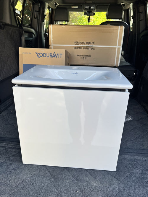 Duravit L Cube compact 450mm vanity unit 1 x door left + Viu basin white gloss