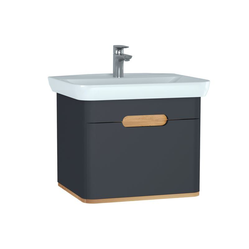 Vitra Sento 1 Drawer Wall Hung Vanity Unit 65cm Led light Anthracite 60818