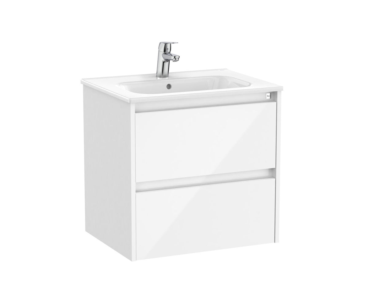 Roca Tenet 600x460mm 2 Drawer Wall Hung Unit and Basin Gloss White A857694806