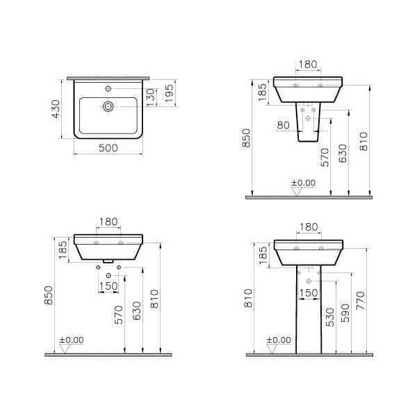 VITRA S50 WALL HUNG BASIN IN WHITE 500mm 5460L003-0999