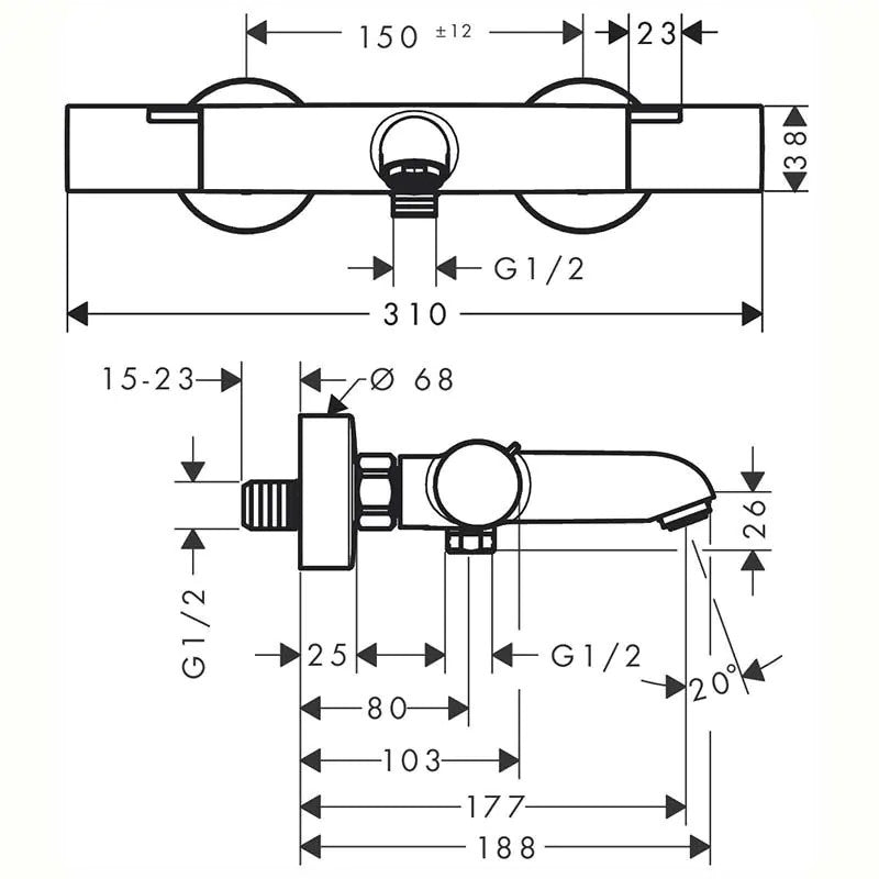 Hansgrohe Ecostat Fine Bath/Shower filler Thermostat - 13325000