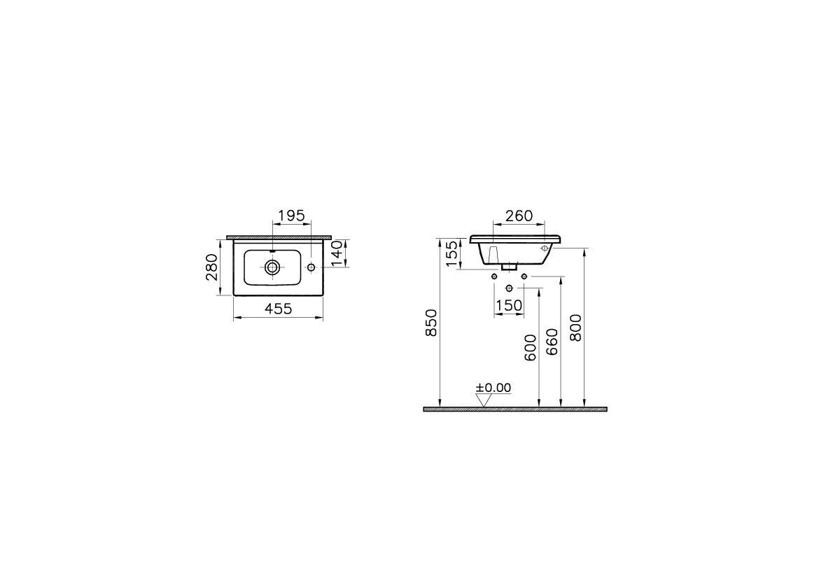 Vitra S50 Vanity Compact Bathroom Basin , With Overflow - Model 5345B003
