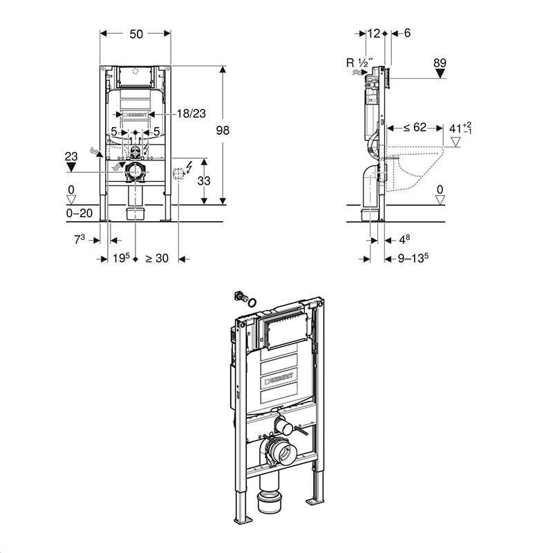 Geberit Duofix Frame 1.12m for WC with 12cm Sigma Cistern  111.383.00.6
