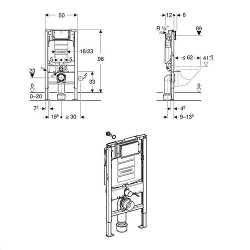 Geberit Duofix Frame 1.12m for WC with 12cm Sigma Cistern  111.383.00.6