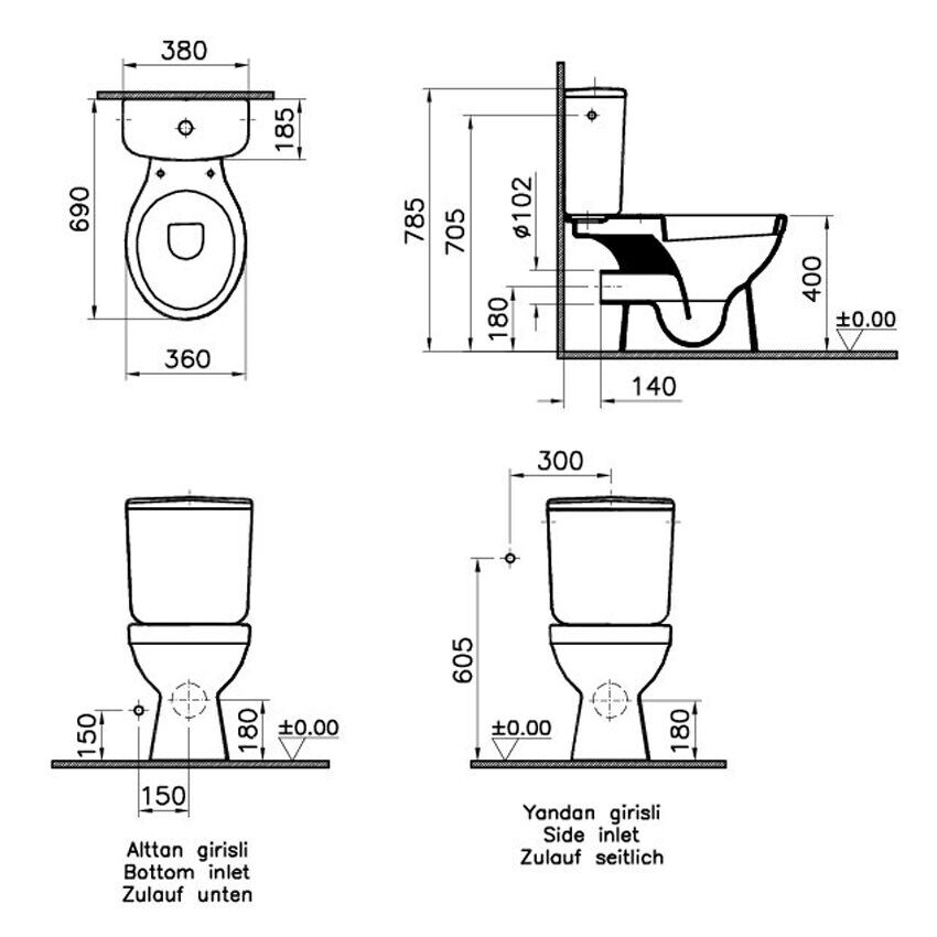 VITRA MILTON close coupled PAN cistern and seat 5111L003-0075