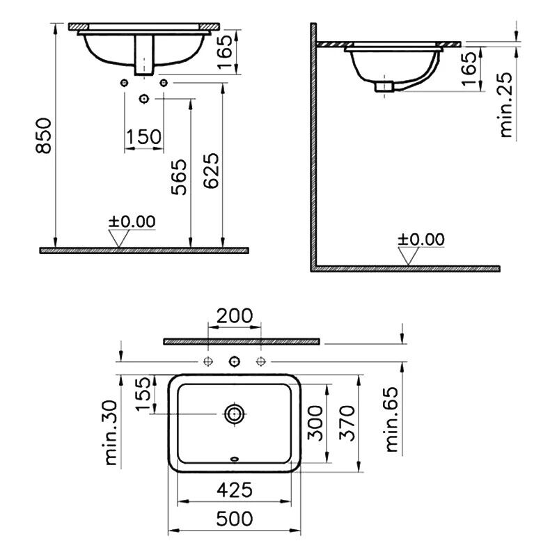 VITRA S20 SQUARE compact UNDERCOUNTER BASIN 38CM 5473B003-0618