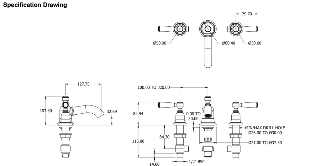 Samuel Heath Fairfield deck mixer with handles in nickel V2K14-PN