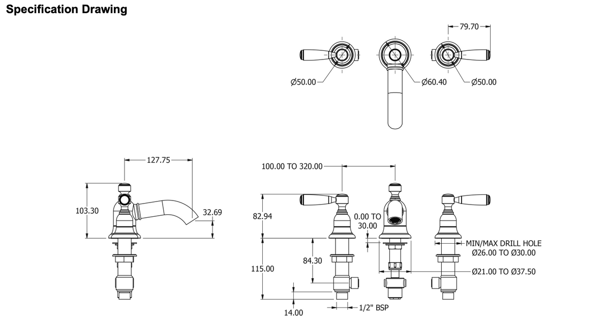 Samuel Heath Fairfield deck mixer with handles in nickel V2K14-PN