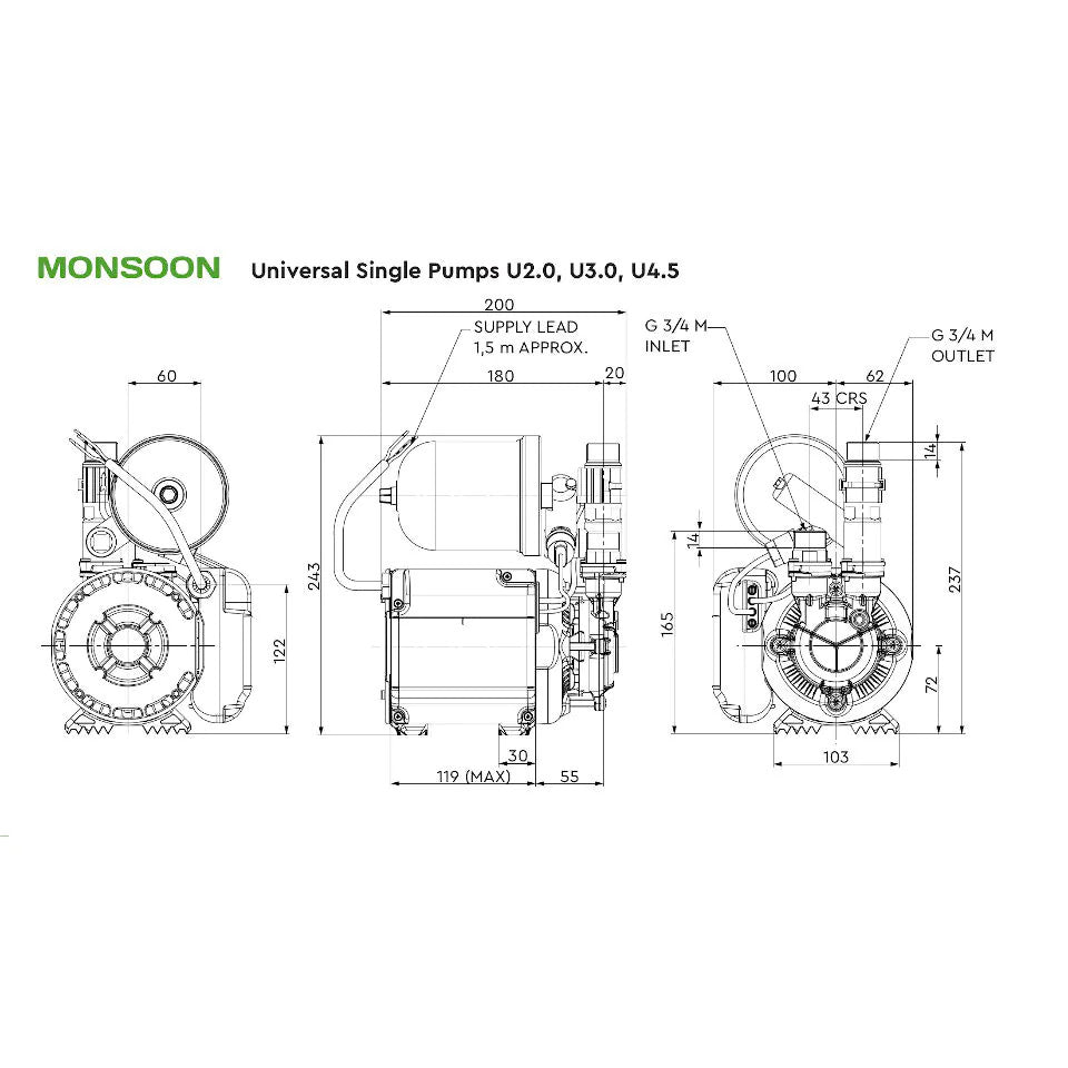 Stuart Turner Monsoon U2.0 Single head 2.0 BAR Shower Pump 46498