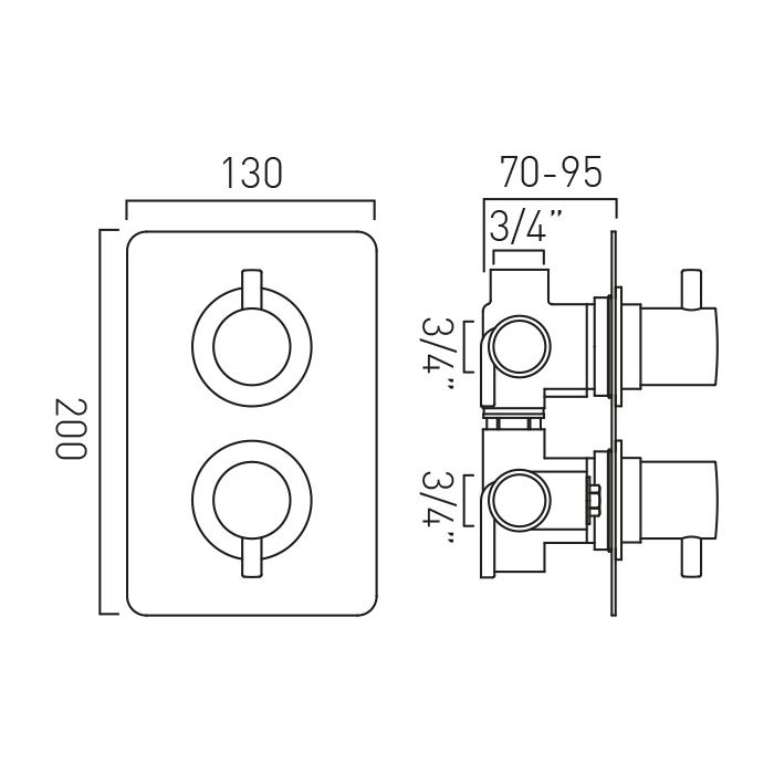 Vado DX Celsius Square 3 Outlet 2 Handle Thermostatic Valve CEL-148D/3/SQ-C/P