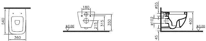 Vitra Shift wall washdown WC with closed flush rim white 4392B003-1295
