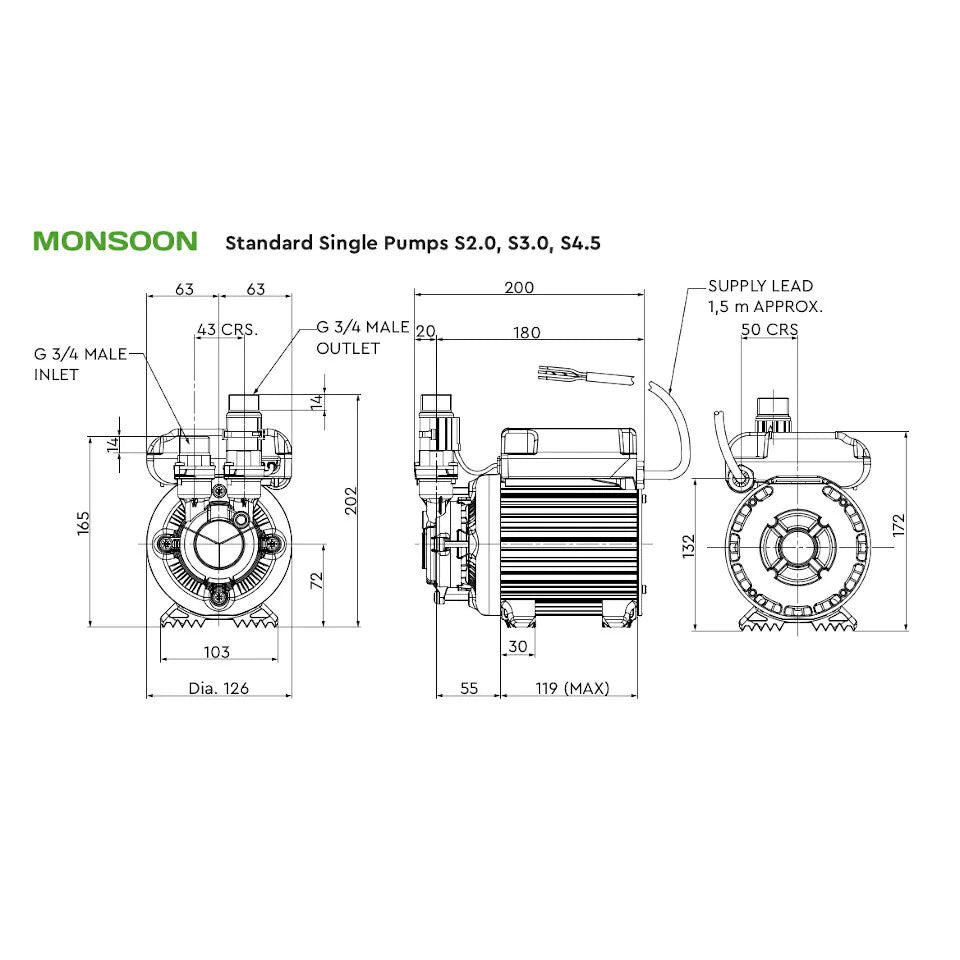 Stuart Turner Monsoon S3.0 Single head 3.0 BAR Shower Pump 46419