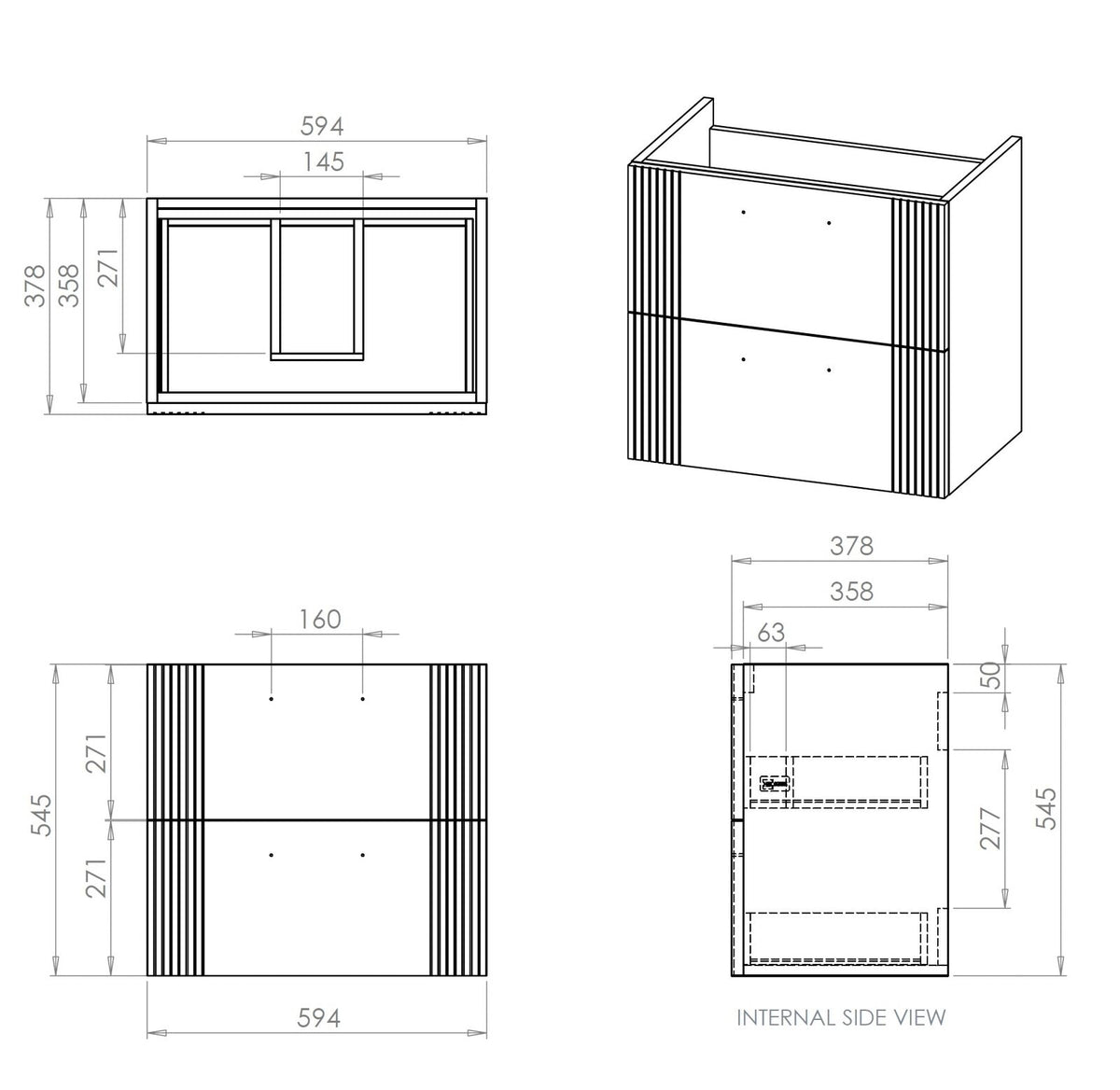 Hib Fabrica Bathroom wall vanity Unit in Carbon Grey + basin 600mm N19WH60CGR