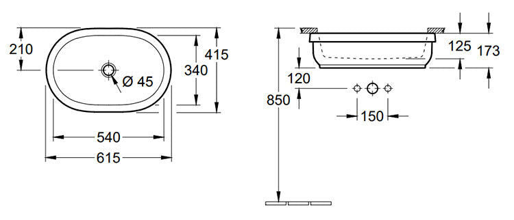 Villeroy & Boch Architectura Oval Undercounter Basin 615 x 415mm, 41766001