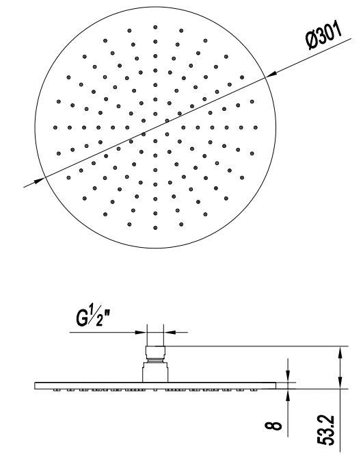 Crosswater 3ONE6 Stainless Steel 300mm Shower Head and ceiling arm - TS300S