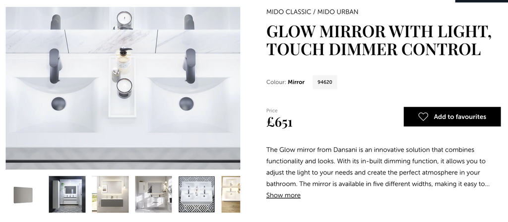 Dansani Glow mirror 120x80cm with led light touch dimmer 94620 RRP £651