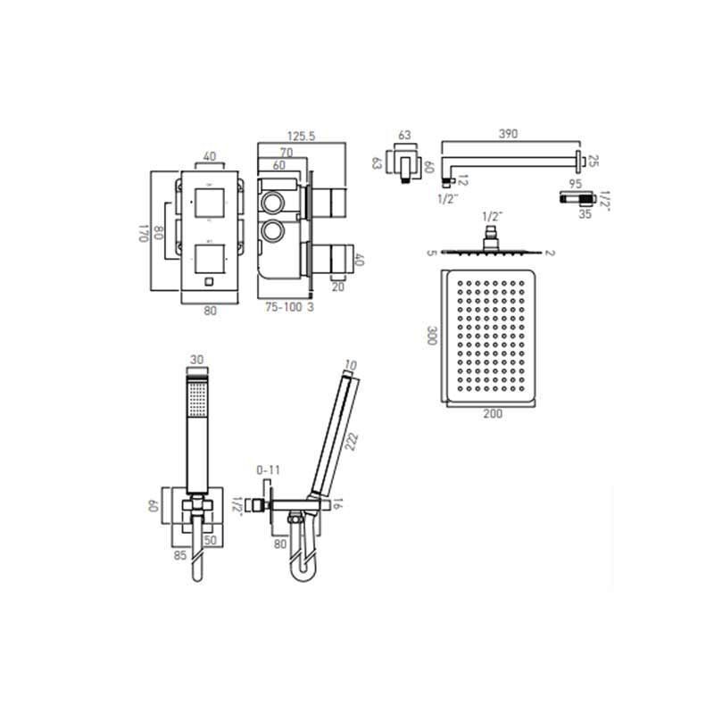 Vado Tablet Notion Thermostatic 2 Outlet Concealed Mixer SET  TAB-1721/NOT-CP