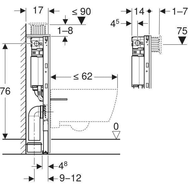 Geberit Duofix 820mm Wall Hung WC Frame/cistern Alpha01 Flush Plate 458.034.21.2