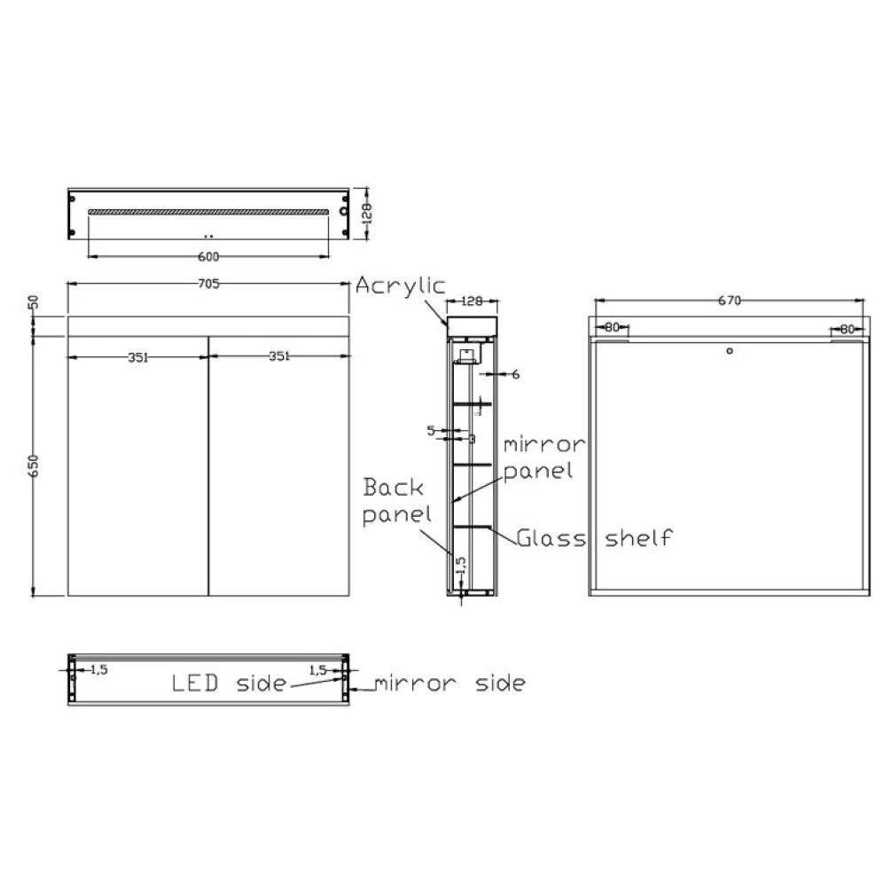 Crosswater Image LED Mirror Cabinet 70x75cm shaver socket IG7070
