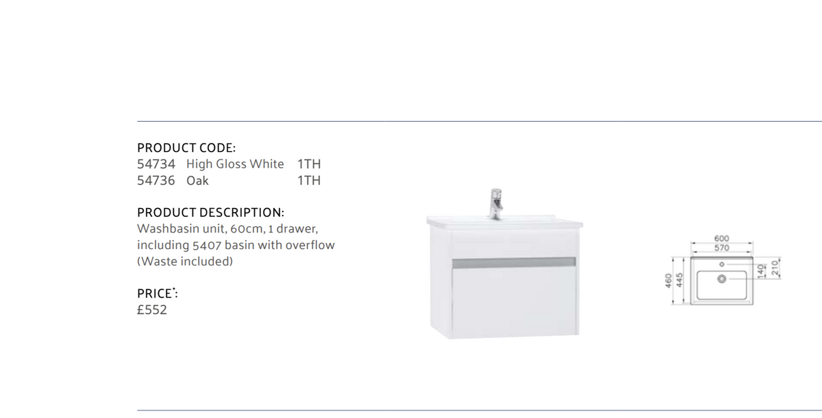 Vitra S50 vanity unit in Oak finish with basin  60cm wide 54736