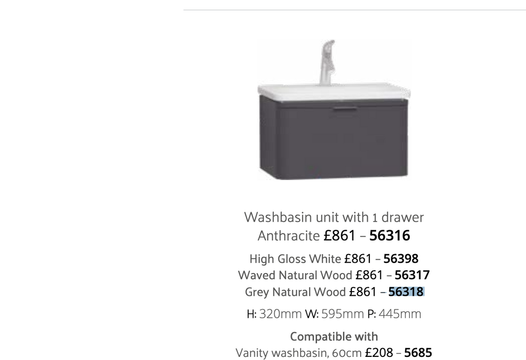 Vitra Nest Trendy vanity unit Natural Grey wood basin led light  60cm wide 56318