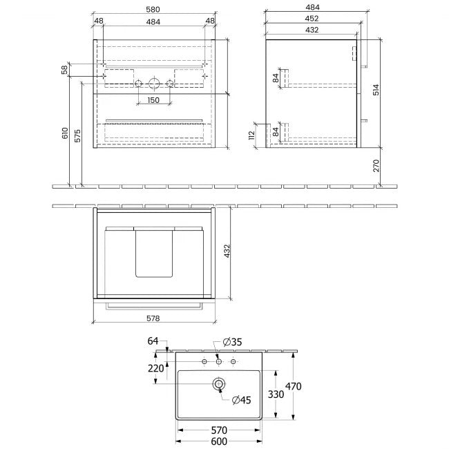 Villeroy & Boch Avento 60 cm vanity unit 2 drawers Briliant White  A88900VE