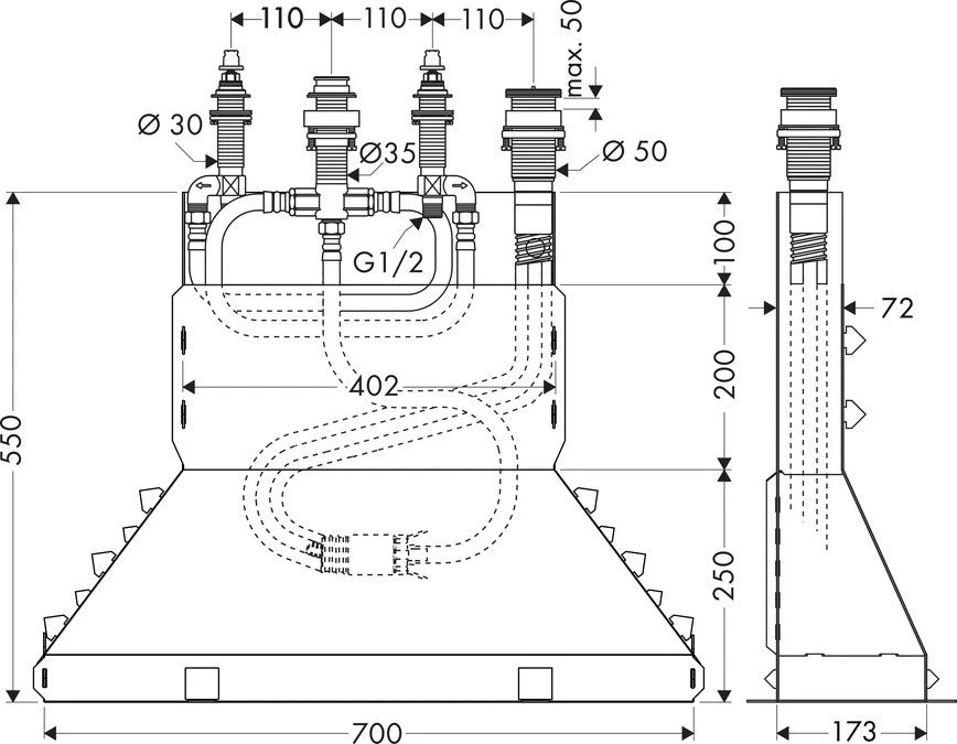 AXOR Urquiola 11443000 basic set technical dimensions