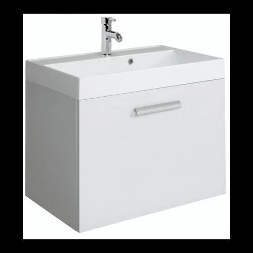Bauhaus Design 700 white single drawer vanity unit DE7000DWG – shown with basin and tap for illustration, basin not included