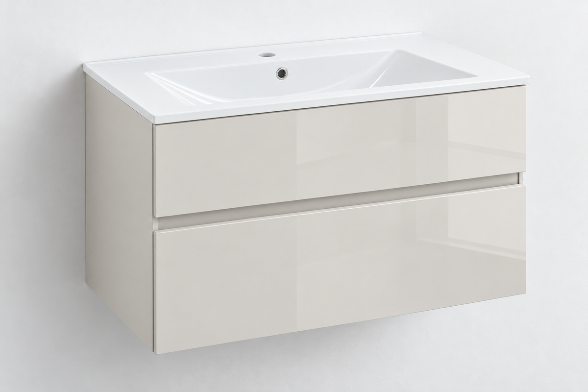 Dansani Calidris 800mm Linen Gloss vanity with basin and tap hole
