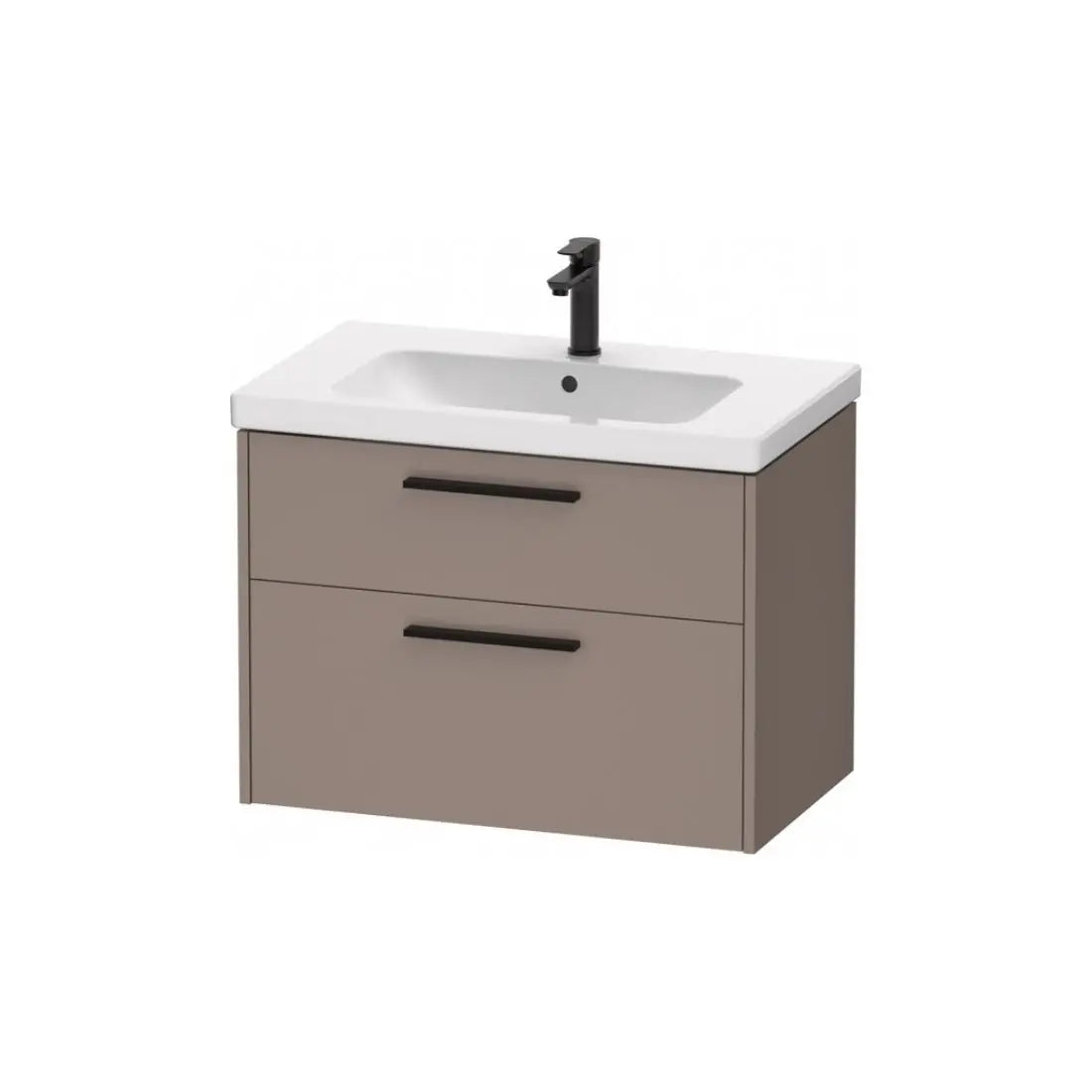 Duravit D-Code 784mm vanity unit in Basalt Matt with Diamond Black handles and white basin