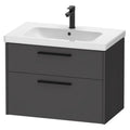 Duravit D-Code 784mm Graphite Matt vanity with Diamond Black drawer handles and white basin