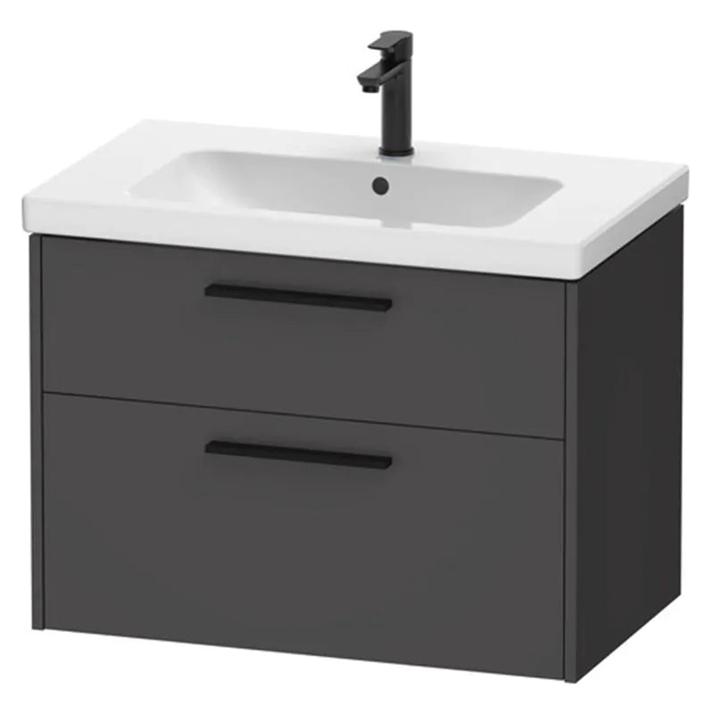 Duravit D-Code 784mm Graphite Matt vanity with Diamond Black drawer handles and white basin