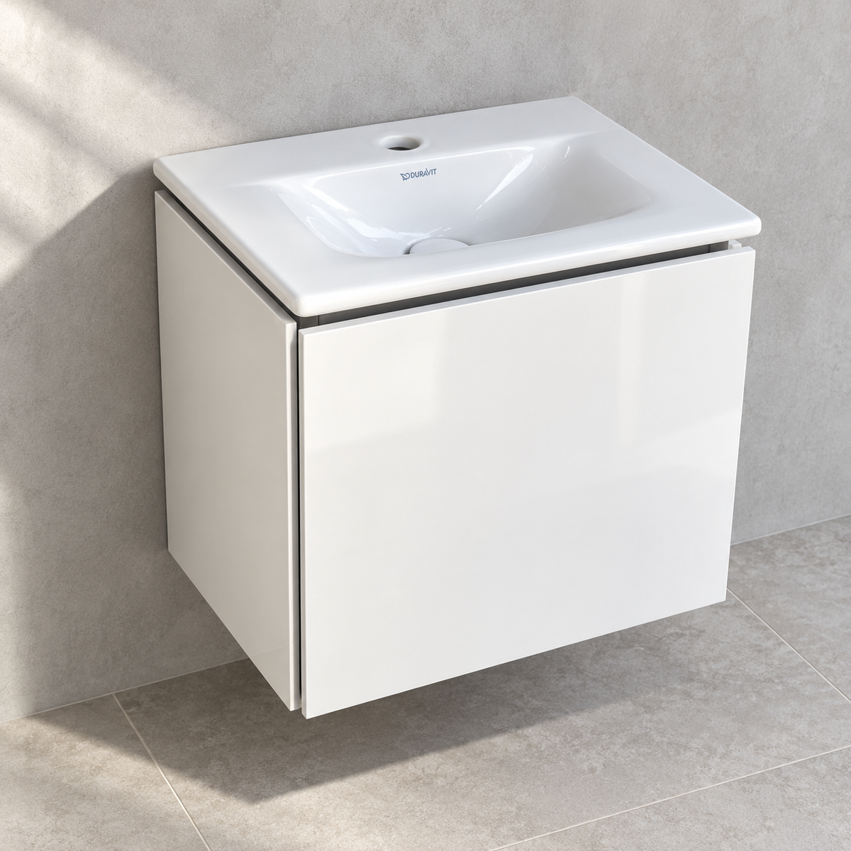 Duravit L-Cube white gloss vanity with Viu basin - angle view