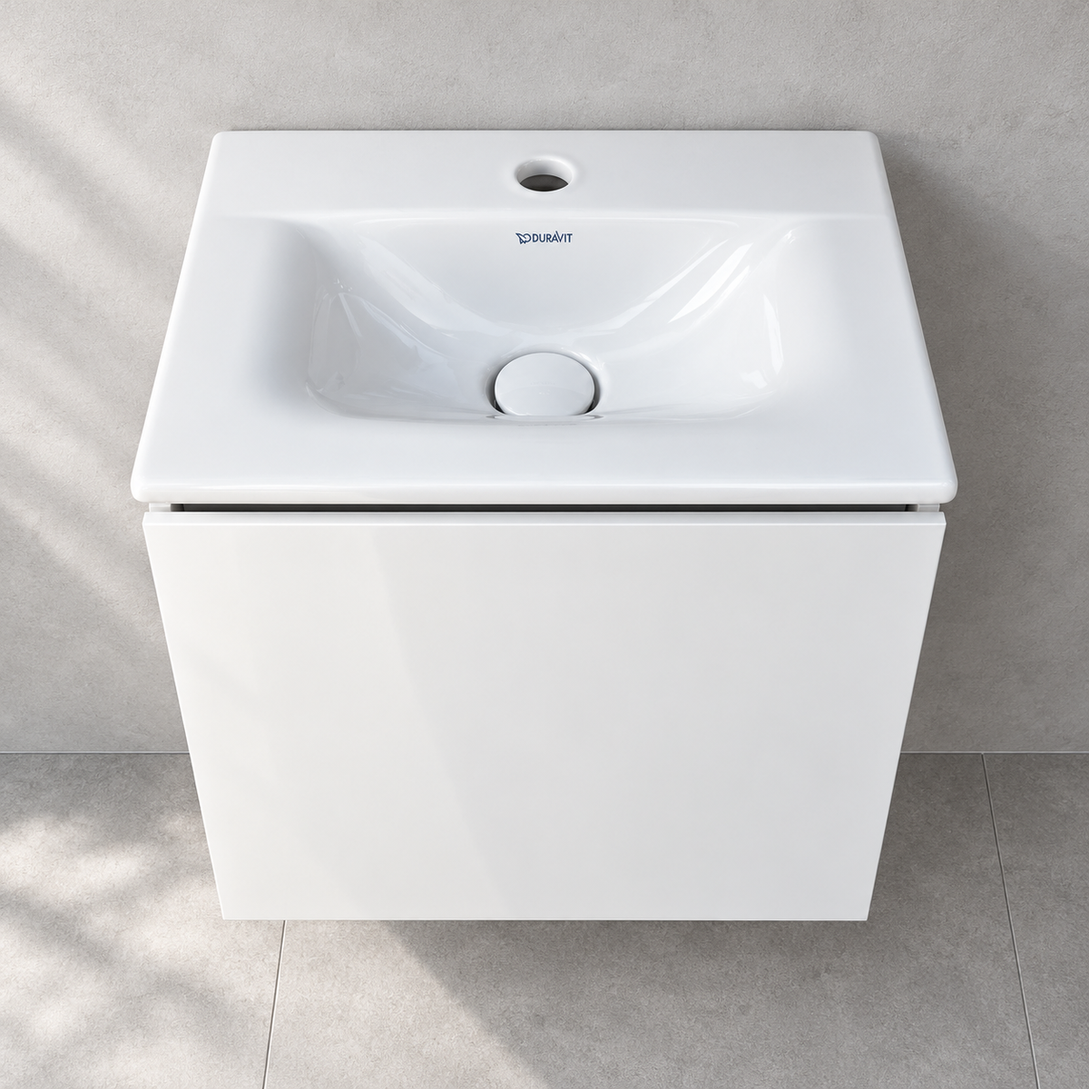 Duravit L-Cube white gloss vanity with Viu basin - top view