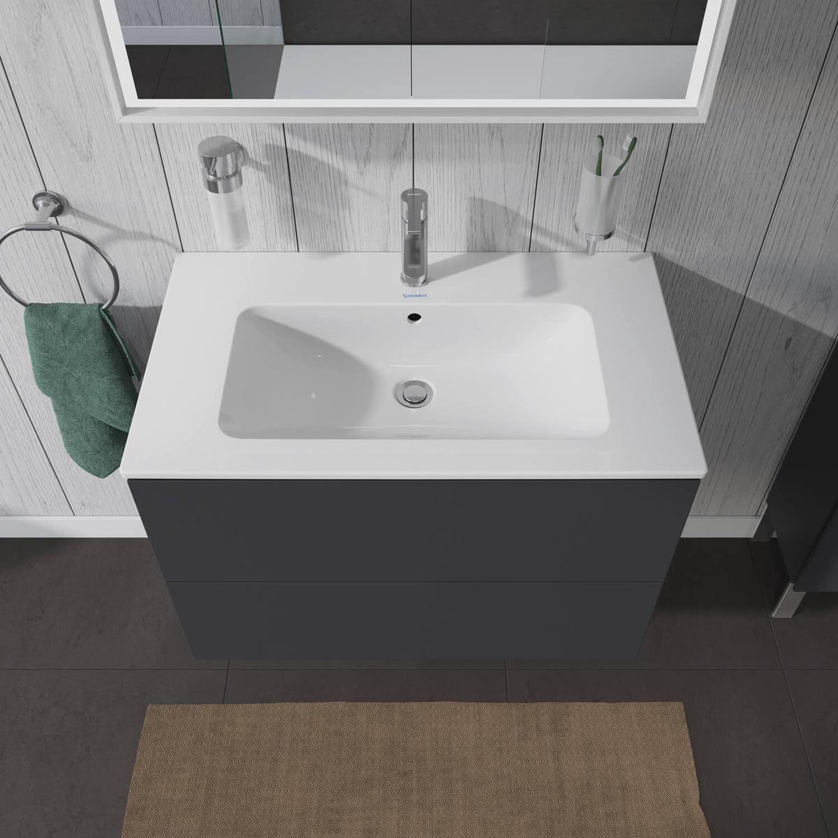 Duravit L-Cube 620mm Graphite Matt vanity Basin top view