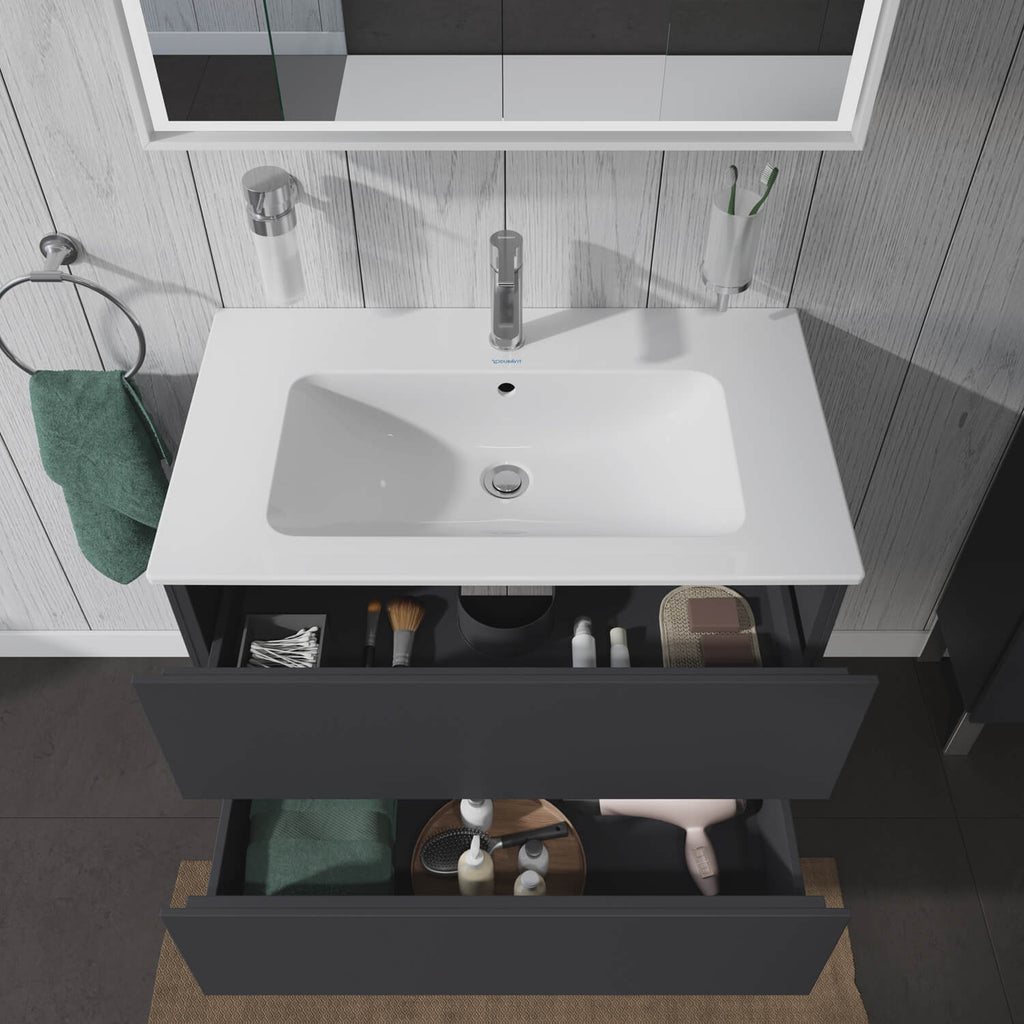 Duravit L-Cube 620mm Graphite Matt vanity Open drawers overhead