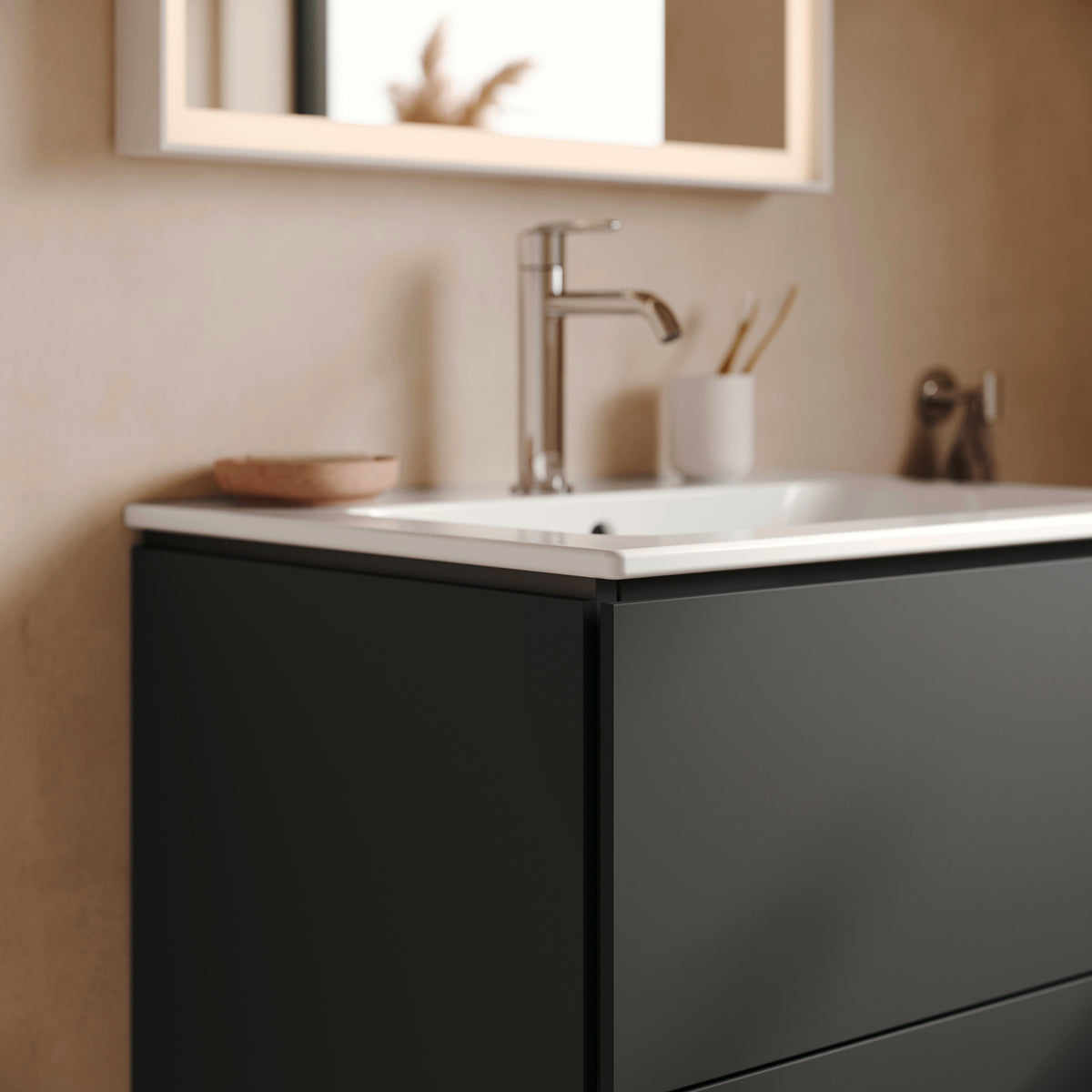 Duravit L-Cube Graphite Matt vanity basin and drawer close-up
