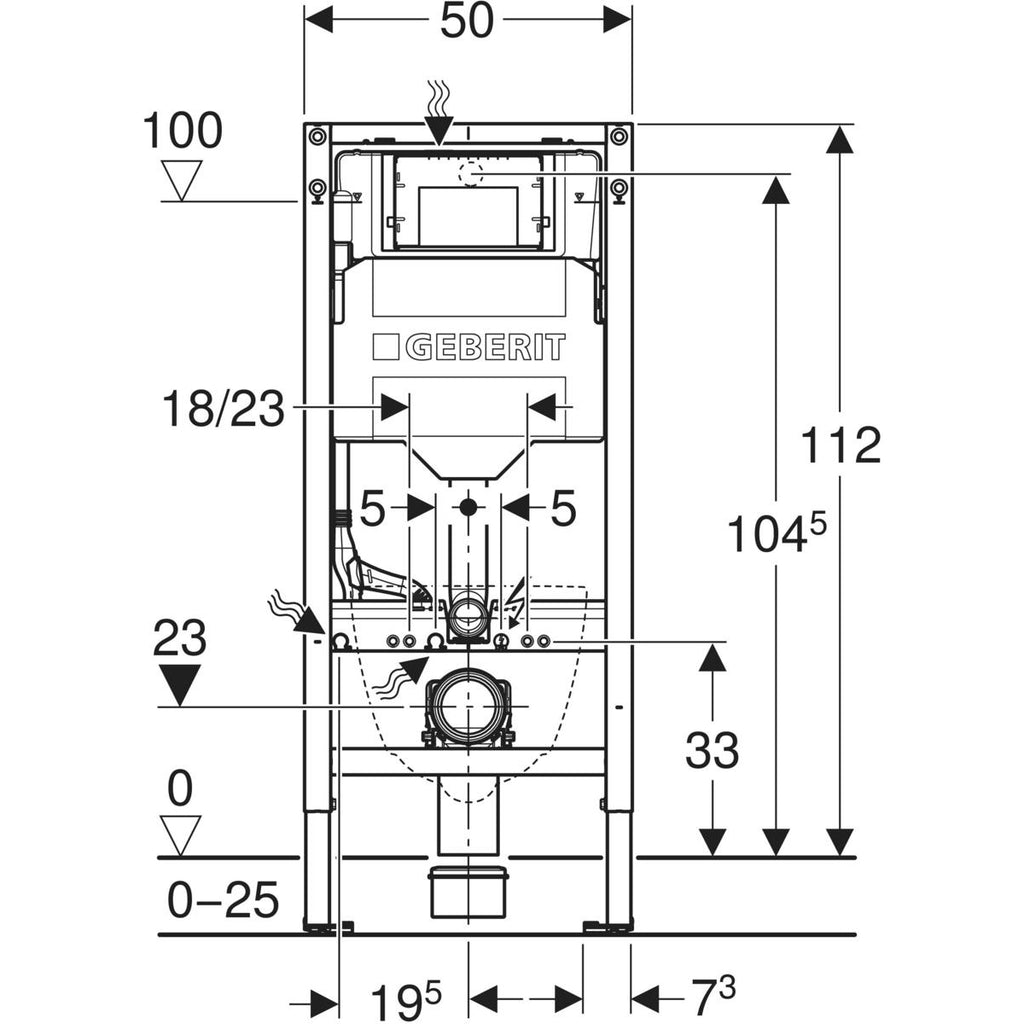 Geberit Duofix 111.383.00.6 front technical drawing – 1120mm high, 500mm wide; manufacturer dimensions shown in cm