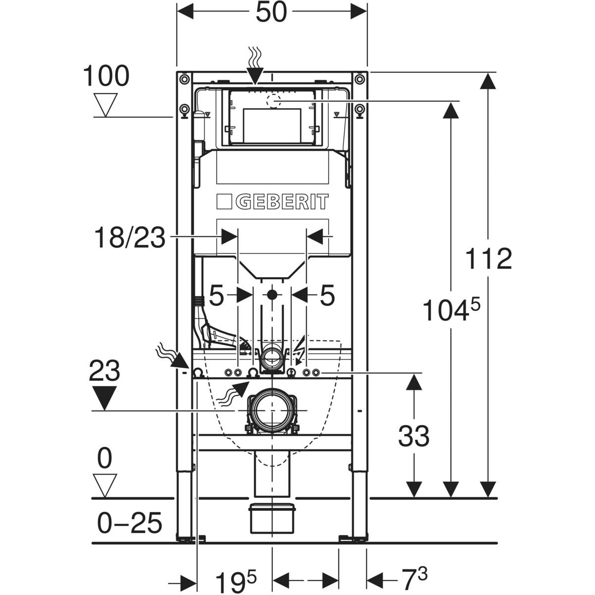 Geberit Duofix 111.383.00.6 front technical drawing – 1120mm high, 500mm wide; manufacturer dimensions shown in cm
