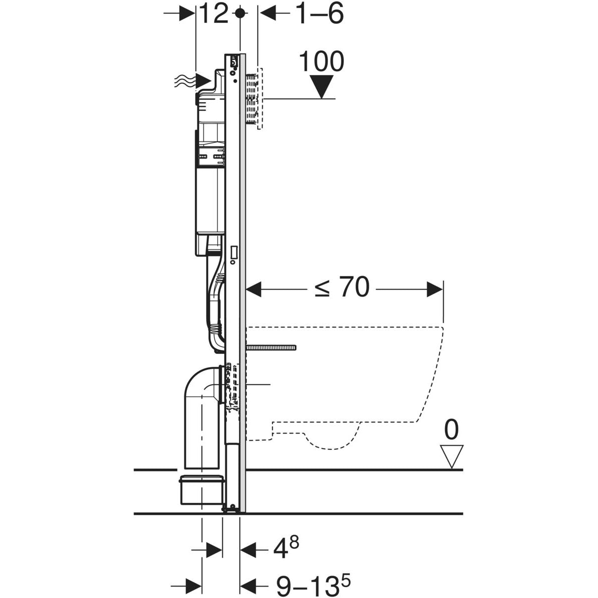 Geberit Duofix 111.383.00.6 side technical drawing – 120mm cistern; manufacturer dimensions shown in cm