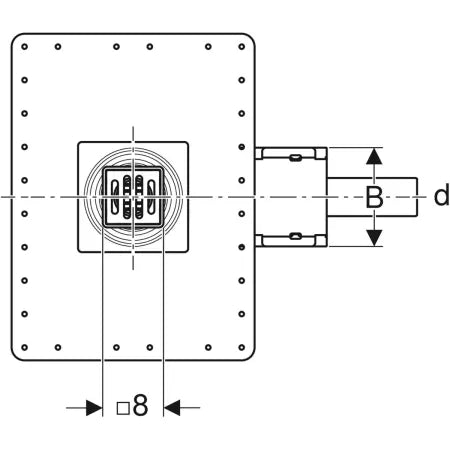 Geberit CleanPoint low-level shower floor drain 65–90 mm technical drawing top view