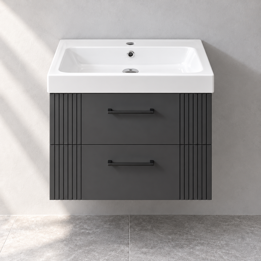 HiB Novum Fabrica 600mm Carbon Grey vanity with basin N19WH60CGR – front