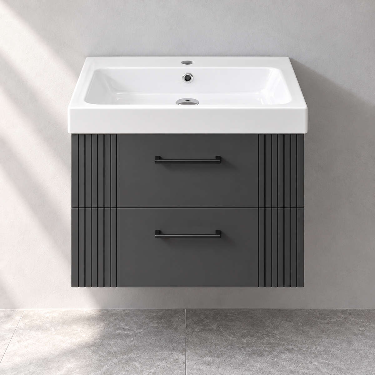 HiB Novum Fabrica 600mm Carbon Grey vanity with basin N19WH60CGR – front