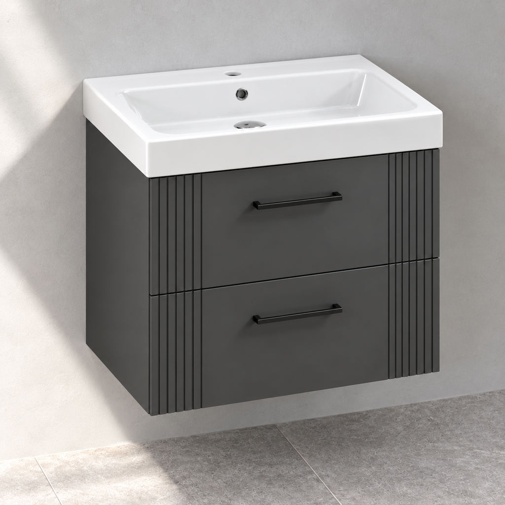 HiB Novum Fabrica 600mm Carbon Grey vanity with basin N19WH60CGR – left