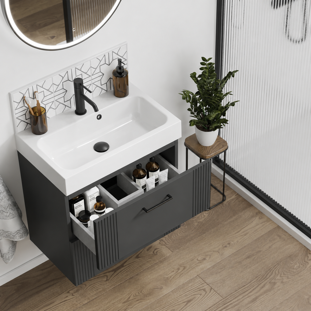 HiB Novum Fabrica 600mm Carbon Grey vanity with basin N19WH60CGR – lifestyle main