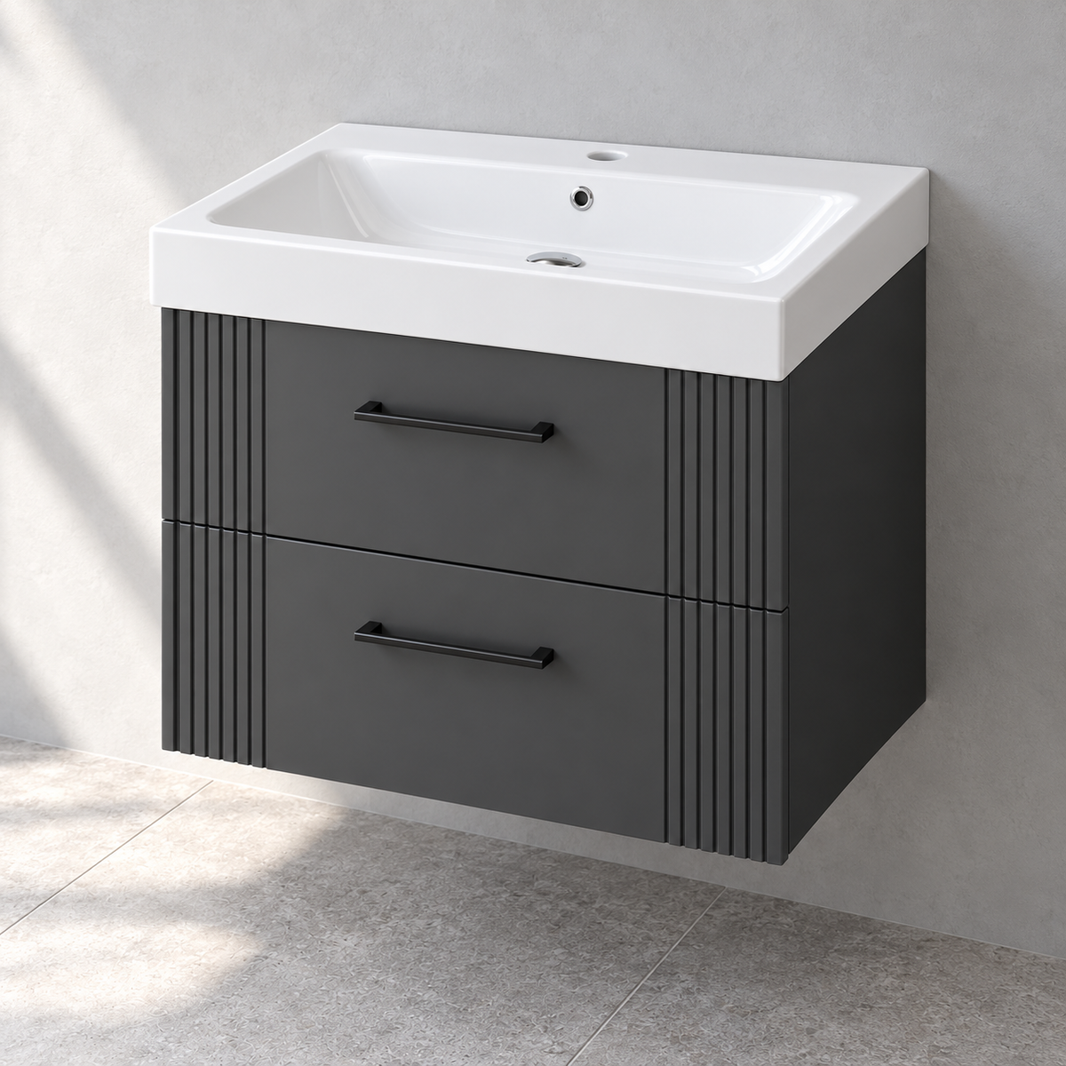 HiB Novum Fabrica 600mm Carbon Grey vanity with basin N19WH60CGR – right