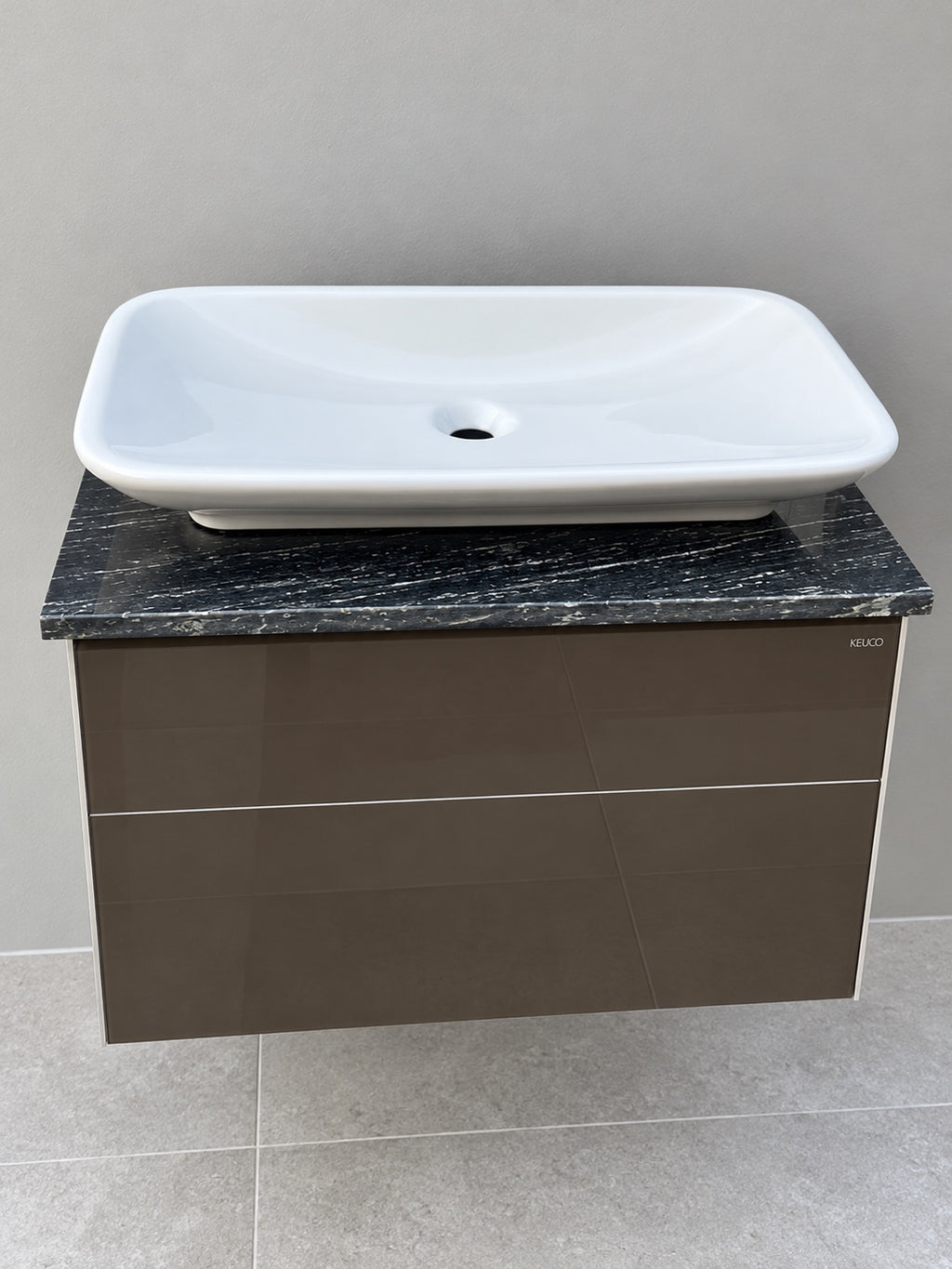 Keuco vanity with TOTO basin — elevated view