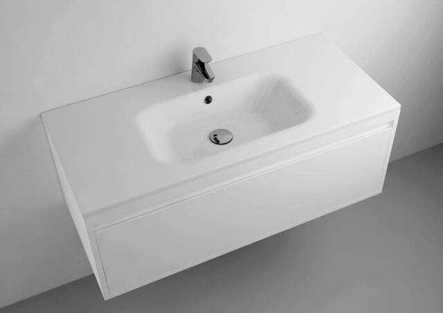 Marmite 1010mm white mineral composite basin 0001F1010C shown installed on a vanity unit