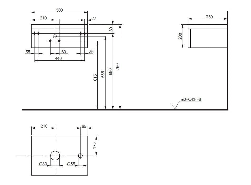 TOTO MH FU10364UR vanity technical dimensions