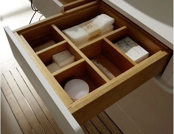 TOTO NC FU10016AUK-VW walnut 100cm vanity – optional oak drawer organiser illustration – not included
